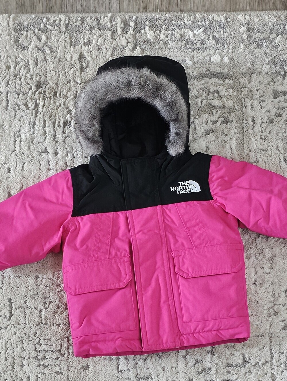 The North Face Infant Pink Black DryVent 550 Hooded Puffer Jacket 0-3M